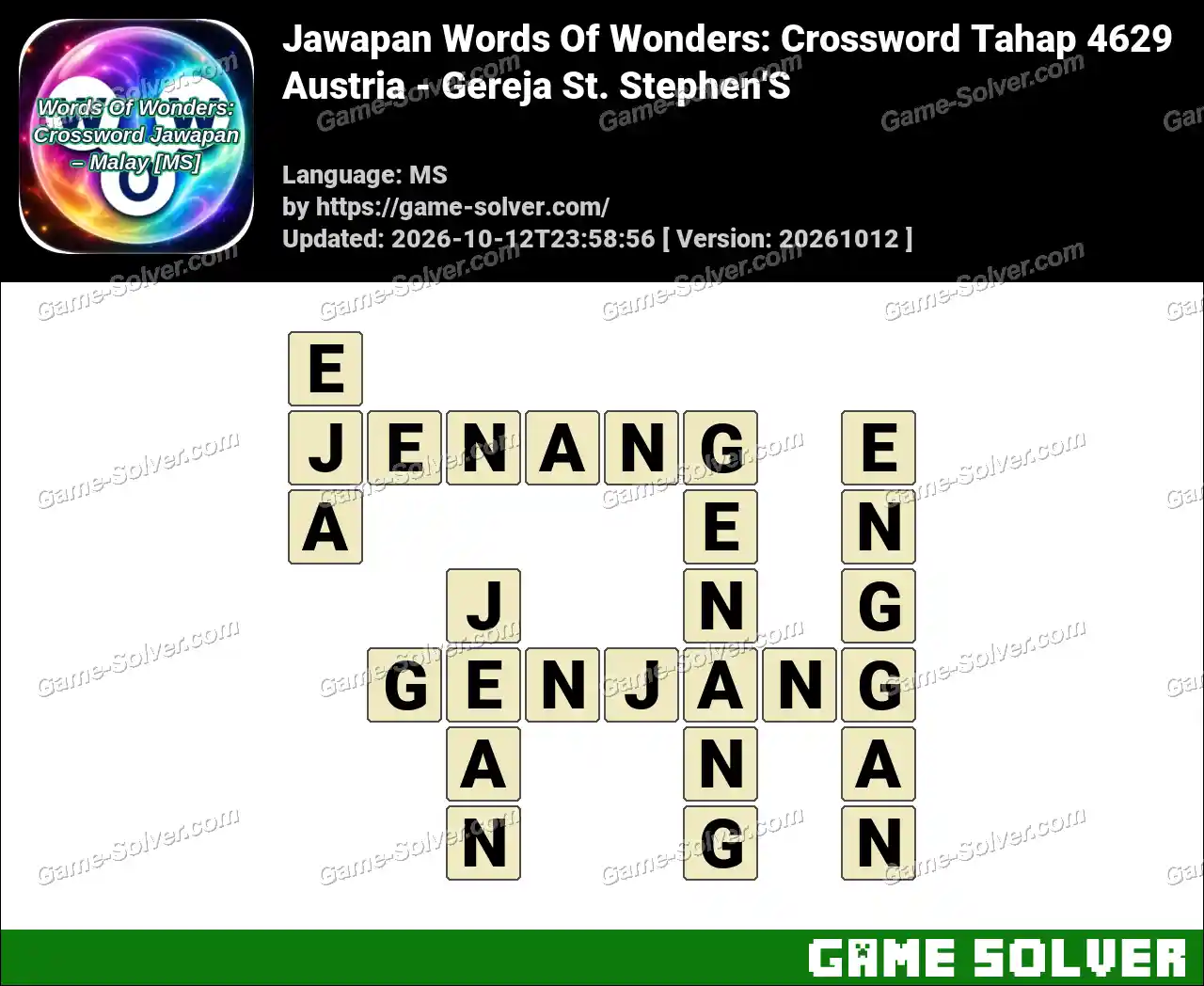 Jawapan Words Of Wonders: Crossword Tahap 4629 – Austria – Gereja St. Stephen’S